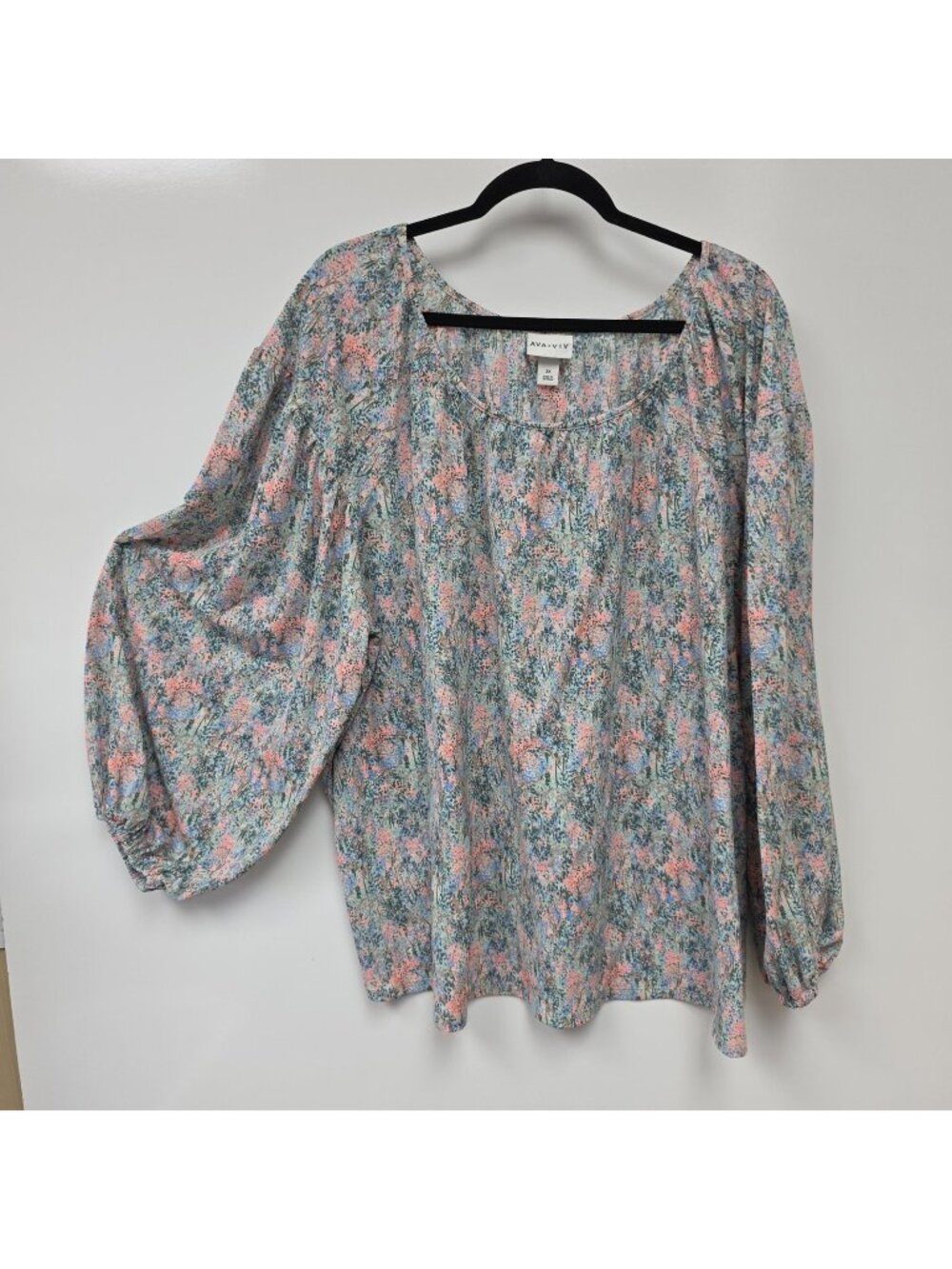 Ava & Viv Blouse Womens 3X Multicolor Floral Scoop Neck Long Sleeve Tunic Top